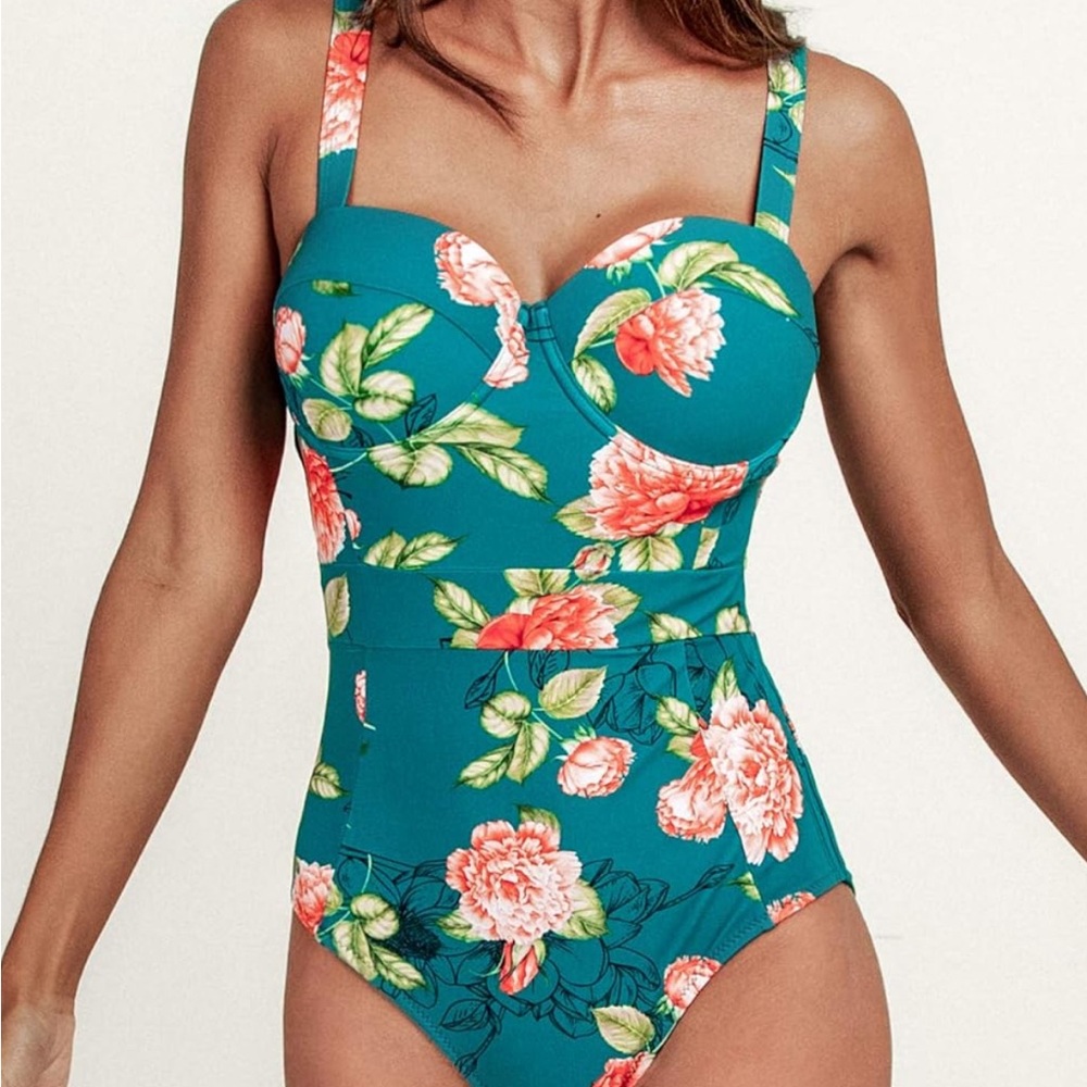 Cupshe Floral Teal One-Piece Swimsuit